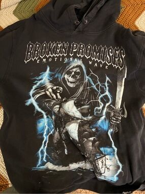 Broken Promises Emotional Wave Grim Reaper Lightning Graphic Hoodie Black